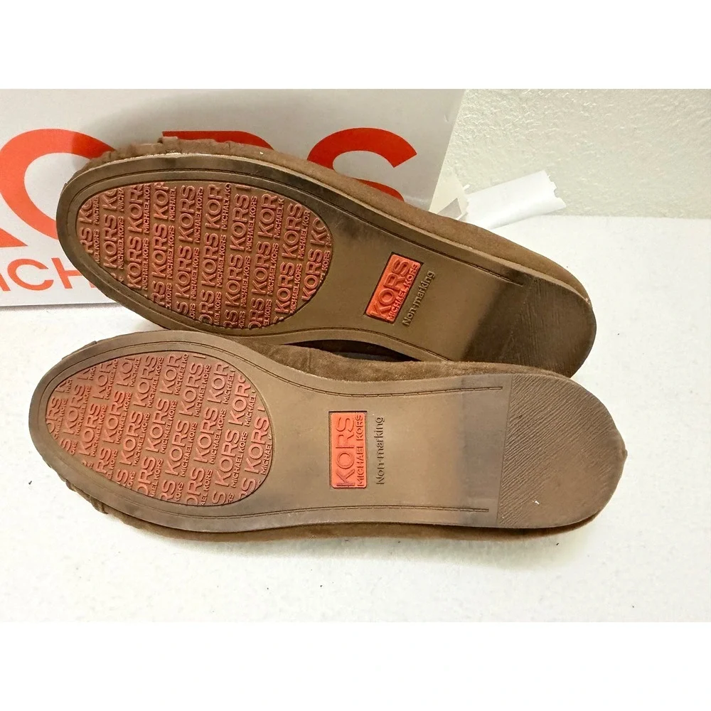 Michael Kors Jessica‎ Loafers Youth 4M Tan Brown Faux Suede Penny Shoes